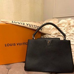 Louis Vuitton Black Leather Capucines GM Tote Bag